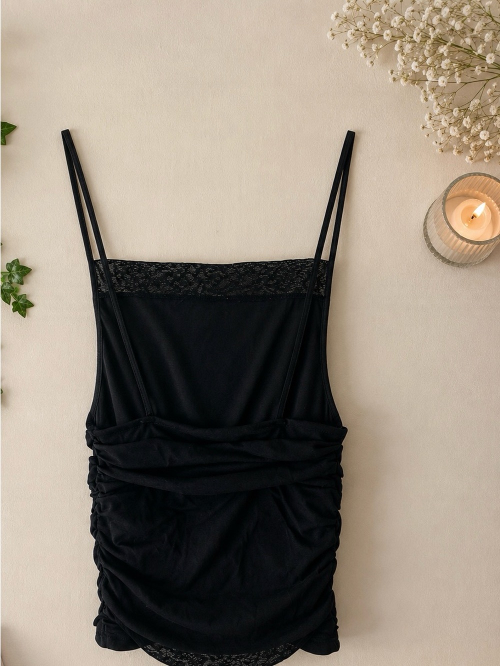 Urban Outfitters Black Lace-Trim Ruched Cami - Picture 2 of 4